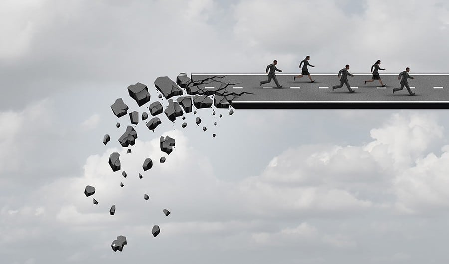 Fotolia_96002294_BlogW running in panic with road crumbling graphic