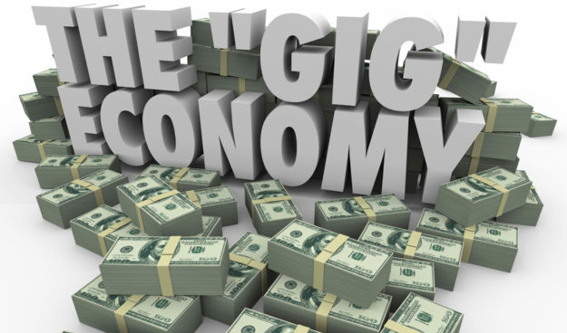 Gig title on pile of money