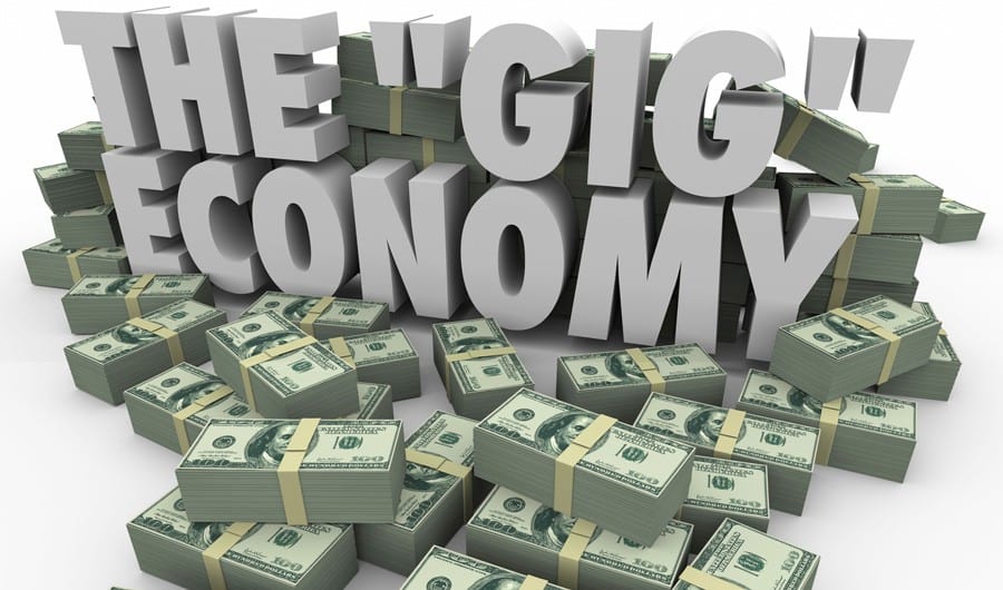 Gig title on pile of money