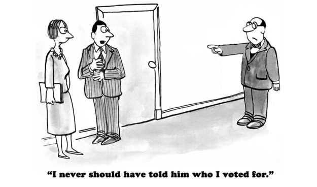 cartoon man pointing at voter
