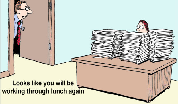 Fotolia-blog10-9-18 cartoon woman at stacked up desk