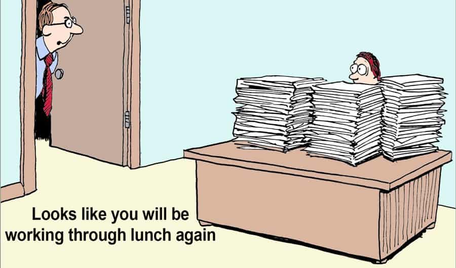 Fotolia-blog10-9-18 cartoon woman at stacked up desk