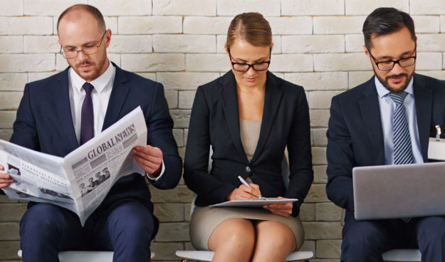 Blog-1-31-19W 2 men and a woman waiting for interview