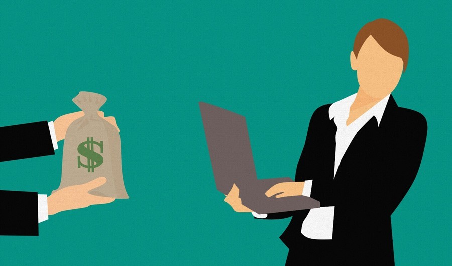 illustration of employee and money